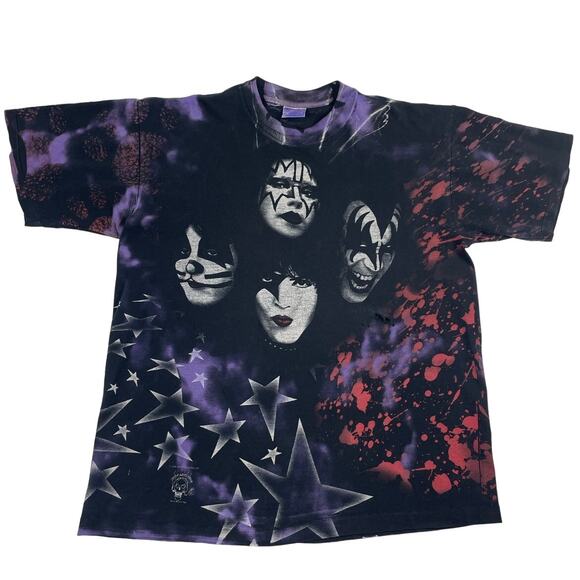 Vintage Kiss Alive Worldwide Tour 96/97 90s Tie Dye All Over Print Shirt Size XL - Picture 1 of 10